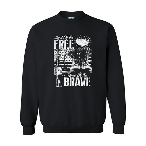 U.S Military Land of the Free Home of the Brave Unisex Crewneck Sweatshirt-Black-small