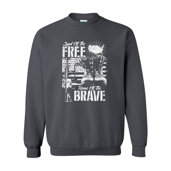 U.S Military Land of the Free Home of the Brave Unisex Crewneck Sweatshirt-Charcoal-xxl