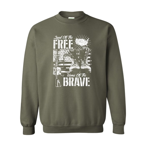 U.S Military Land of the Free Home of the Brave Unisex Crewneck Sweatshirt-Military-large