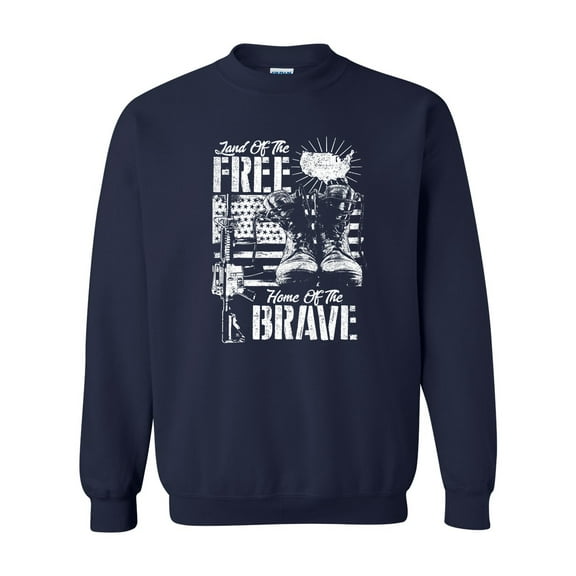 U.S Military Land of the Free Home of the Brave Unisex Crewneck Sweatshirt-Navy-small