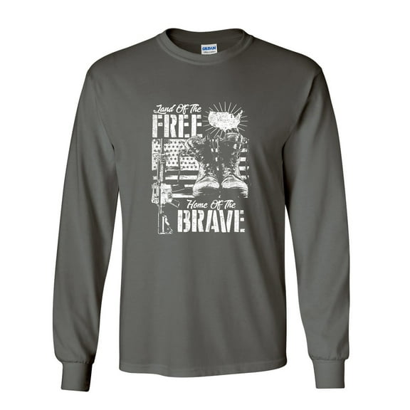 U.S Military Land of the Free Home of the Brave Unisex Long Sleeve T-shirt-Charcoal-4xl