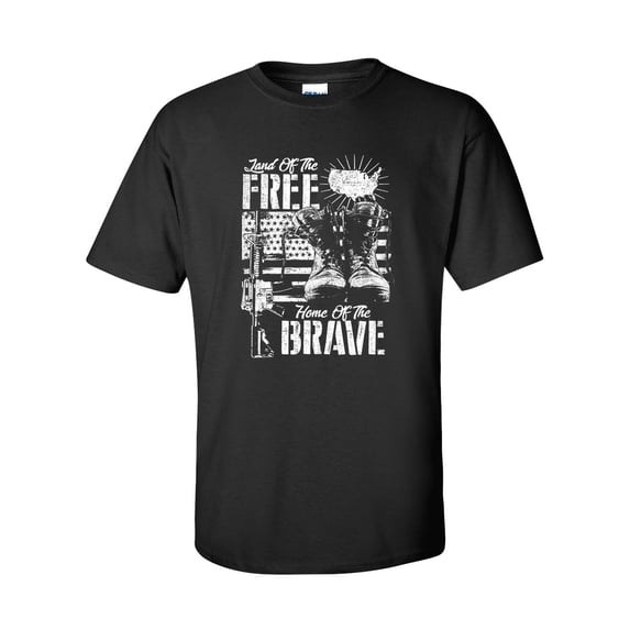 U.S Military Land of the Free Home of the Brave Unisex Short Sleeve T-shirt-Black-xxxl
