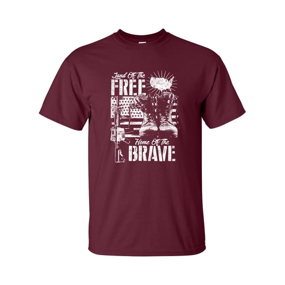 U.S Military Land of the Free Home of the Brave Unisex Short Sleeve T-shirt-Maroon-xxl