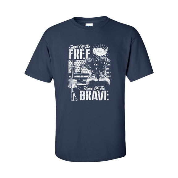 U.S Military Land of the Free Home of the Brave Unisex Short Sleeve T-shirt-Navy-xl