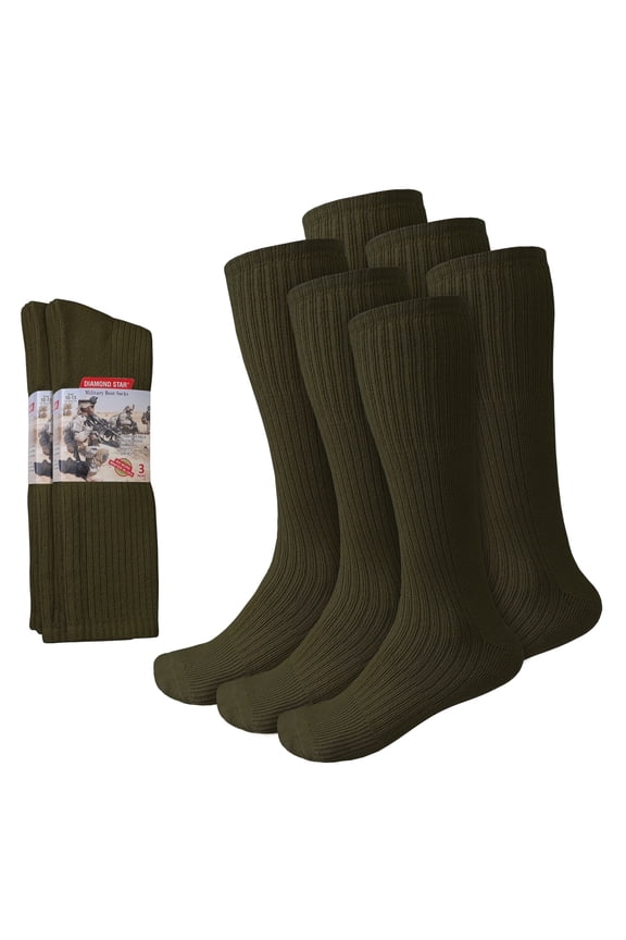 Men's Military Boot Socks – Quick-Dry Cotton Crew for Police, Fire, and Trekking/Hiking (White - 6 Pairs, Socks Size 10-13, Fit Men's Shoe Size 10-12)