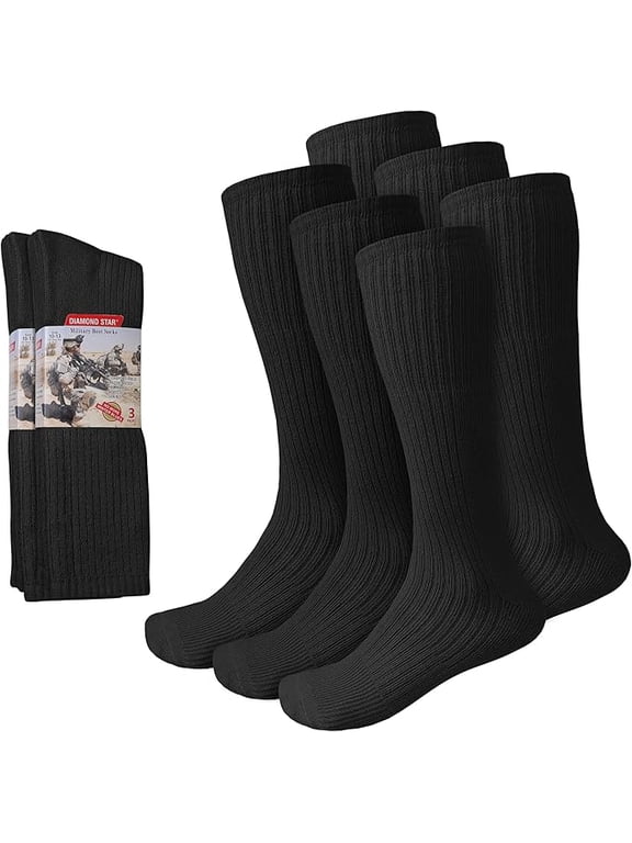 Men's Military Boot Socks – Quick-Dry Cotton Crew for Police, Fire, and Trekking/Hiking (Black - 6 Pairs, Socks Size 10-13, Fit Men's Shoe Size 10-12)