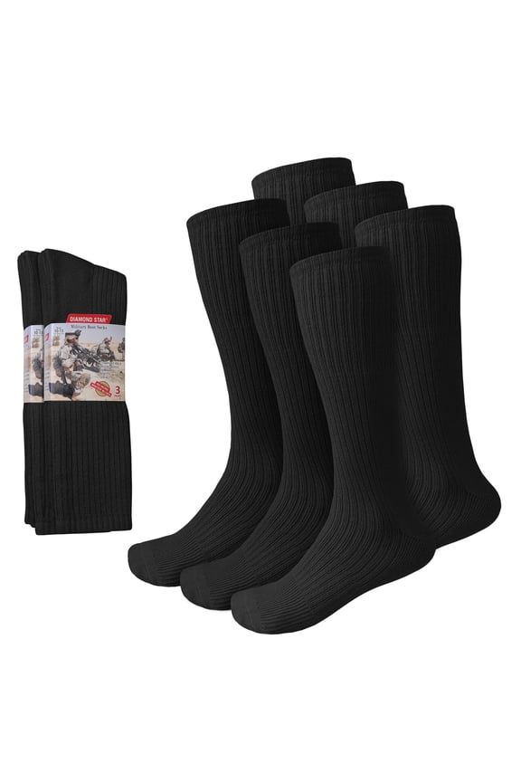 Men's Military Boot Socks – Quick-Dry Cotton Crew for Police, Fire, and Trekking/Hiking (Black - 6 Pairs, Socks Size 10-13, Fit Men's Shoe Size 10-12)