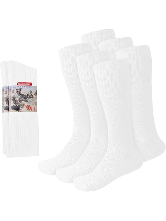 Men's Military Boot Socks – Quick-Dry Cotton Crew for Police, Fire, and Trekking/Hiking (White - 6 Pairs, Socks Size 10-13, Fit Men's Shoe Size 10-12)