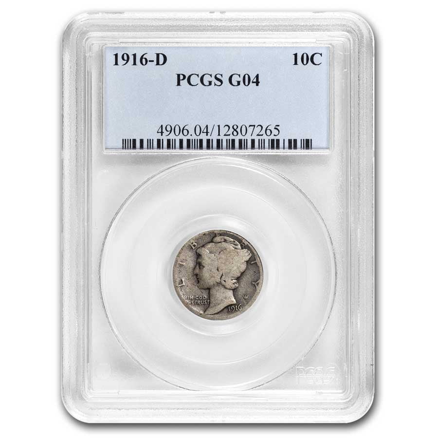 U.S. Mint 1916-D Mercury Dime Good-4 Coin, Key Date, 264,000 Mintage