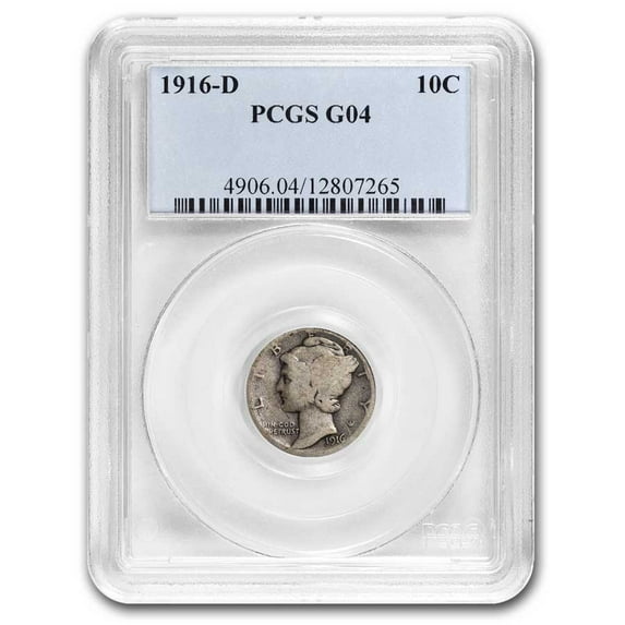 U.S. Mint 1916-D Mercury Dime Good-4 Coin, Key Date, 264,000 Mintage