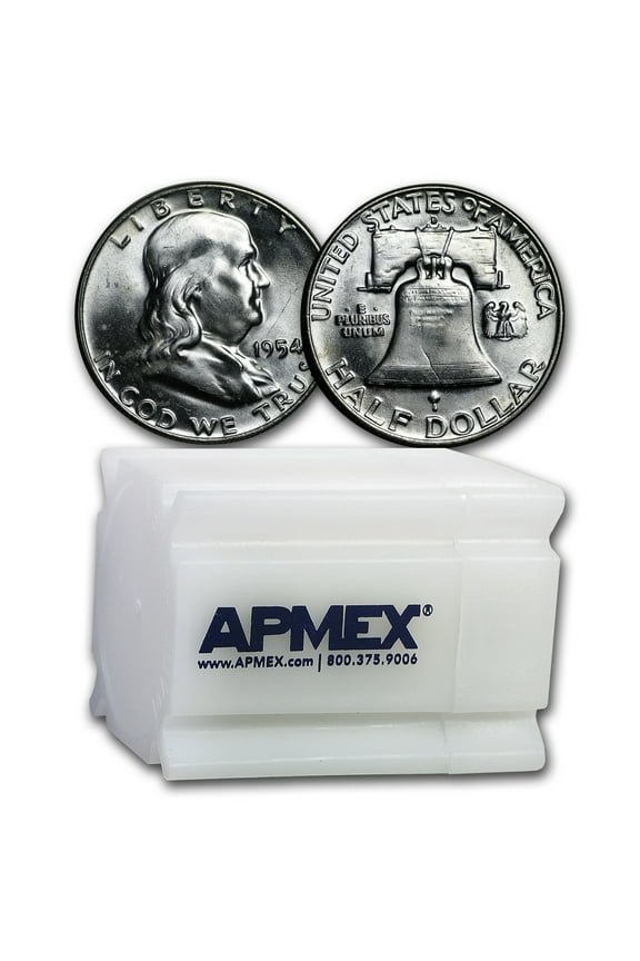 1954-D Franklin Half Dollar 20-Coin Roll, Brilliant Uncirculated, .77344 oz 90% Silver
