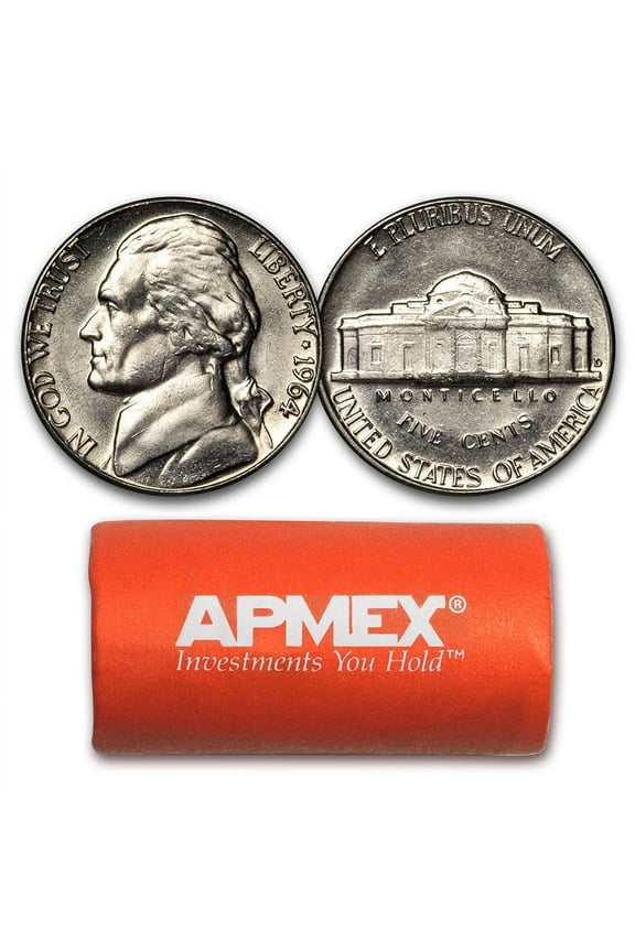 1964-D Jefferson Nickel 40-Coin Roll, BU Finish, Coin