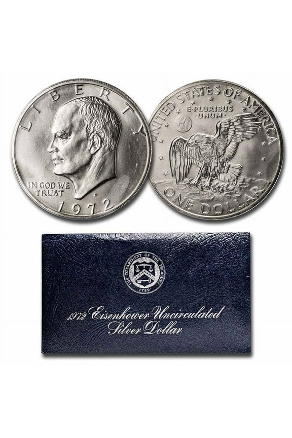 1971-1974 Eisenhower Dollar GEM, Blue Mint Envelope, BU, .3161 oz 40 % Silver, .400 Karats