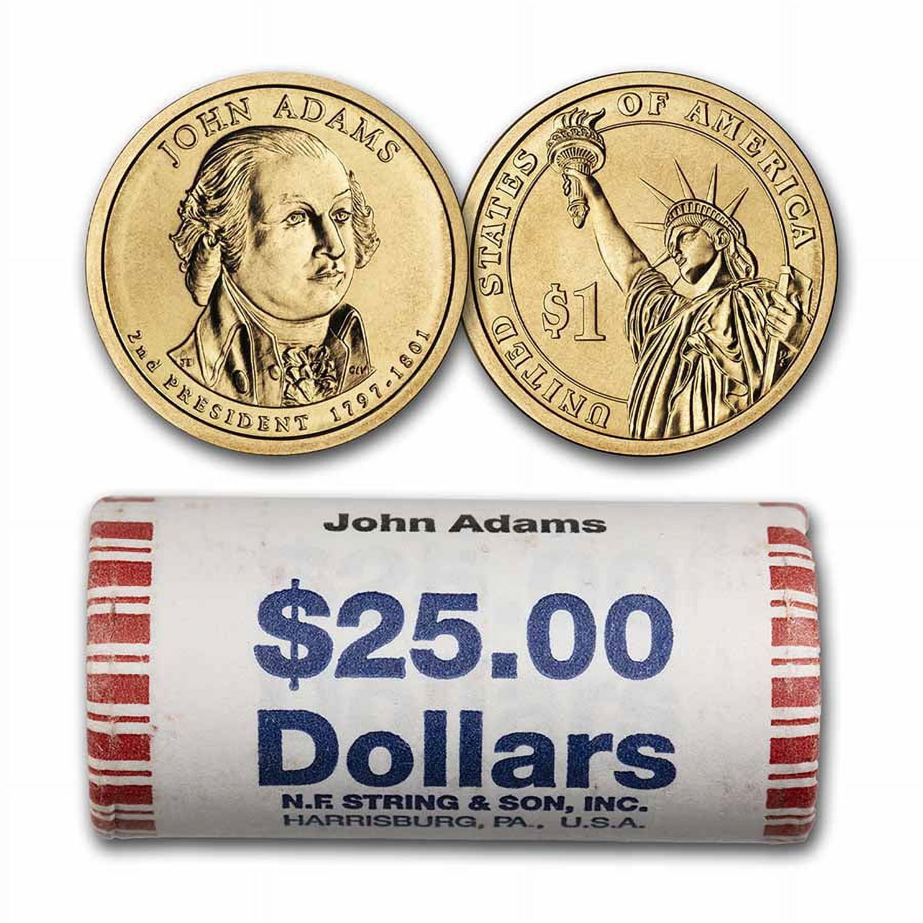 U.S. Mint Presidential Dollar Coin Roll, 2007-P John Adams, 25-Coin, BU