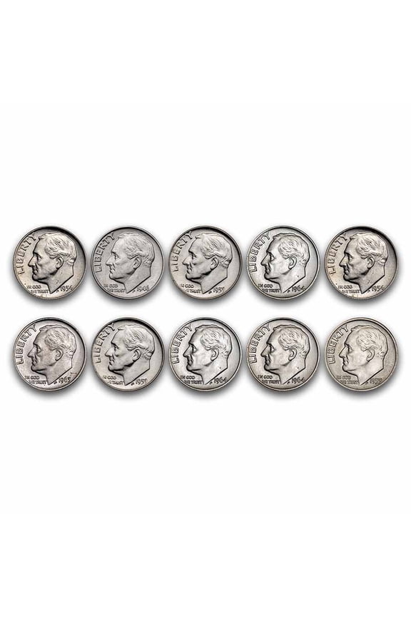 Roosevelt Dimes, 1946-1964, $1.00 Face Value, BU, .723 oz 90% Silver, .900 Karats