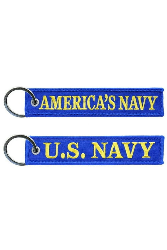 U.S. NAVY AMERICA'S NAVY FOB KEY CHAIN - USA American Patriotic Double Sided Full Thread Embroidered Rayon Keychain - 1" x 5"