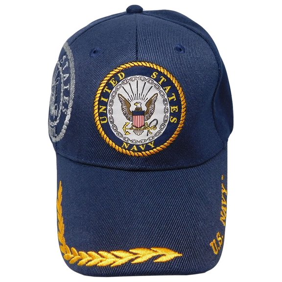 U.S. NAVY SHADOW EMBLEM CREST FEATHER EMBROIDERED 3D BLUE HAT CAP LICENSED