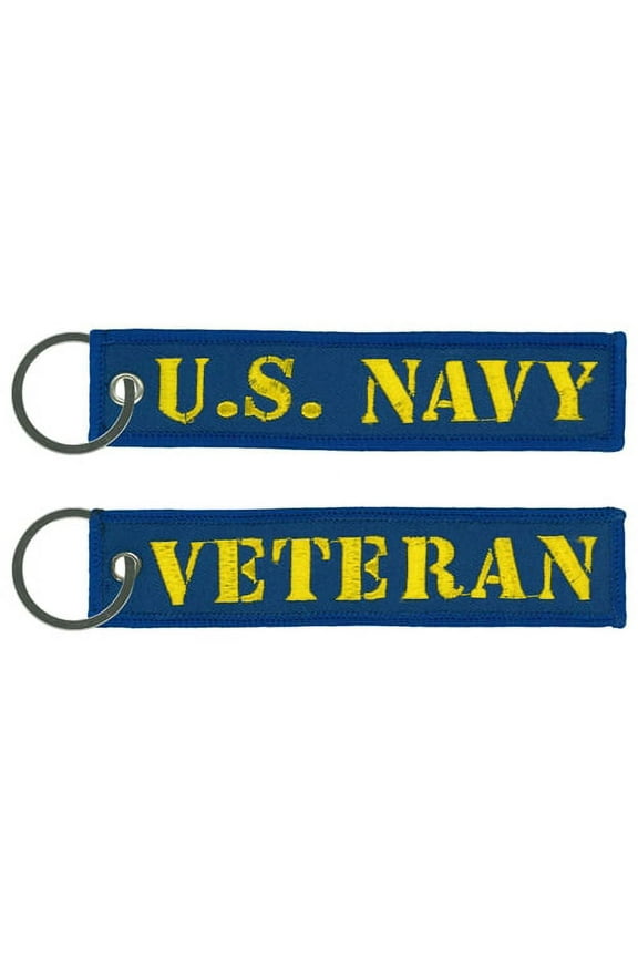 U.S. NAVY VETERAN FOB KEY CHAIN - USA American Patriotic Double Sided Full Thread Embroidered Rayon Keychain - 1" x 5"
