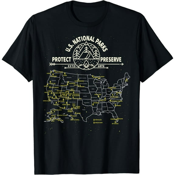 U.S. National Park Camping - All 63 US National Parks Map T-Shirt