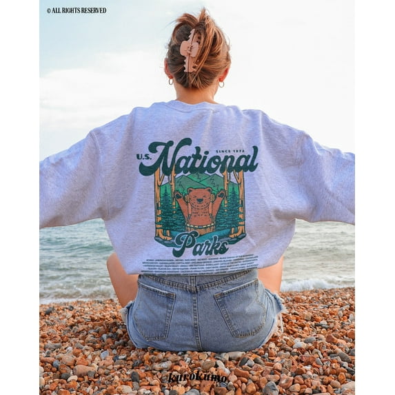U.S. National Parks Crewneck Granola Girl Camping Clothes Park Ranger Environmental Sweater Retro Bear Hiking Sweatshirt 90S Indie Crewneck SWEATSHIRT All Size S-5XL