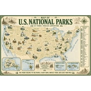 U.S. National Parks Map Poster - Complete Guide to 63 Parks | Travel Wall Art  Rolled Canvas
