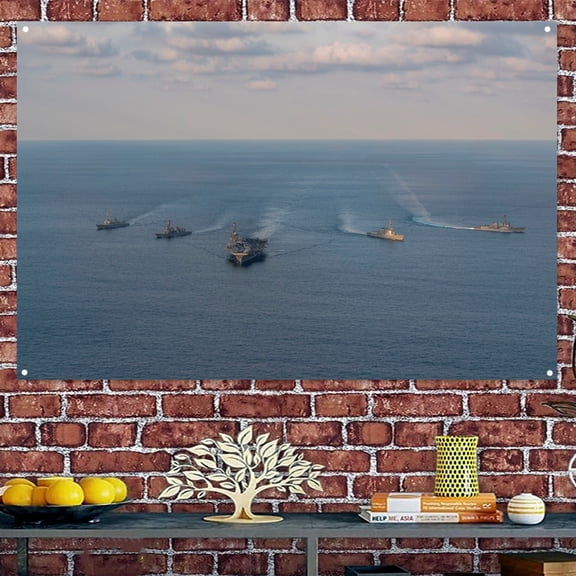 U.S. Navy Aircraft Carrier Joint Fleet Art Posters and Prints Canvas Painting Battleship Military Art Flag Hanging Banners Tapestry Room Home Decoration,38X57 inches