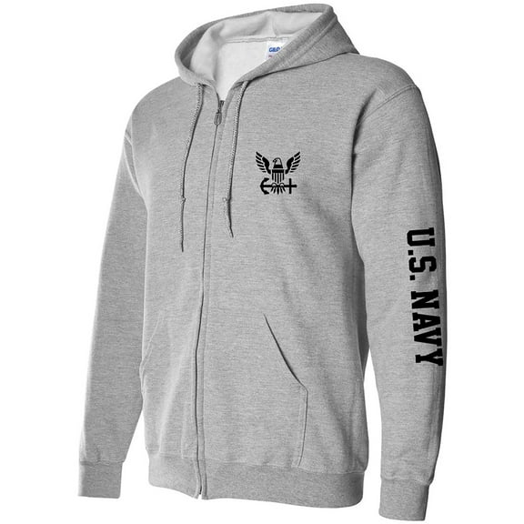 U.S. Navy Black Sleeve Print Full-Zip Hooded Sweatshirt