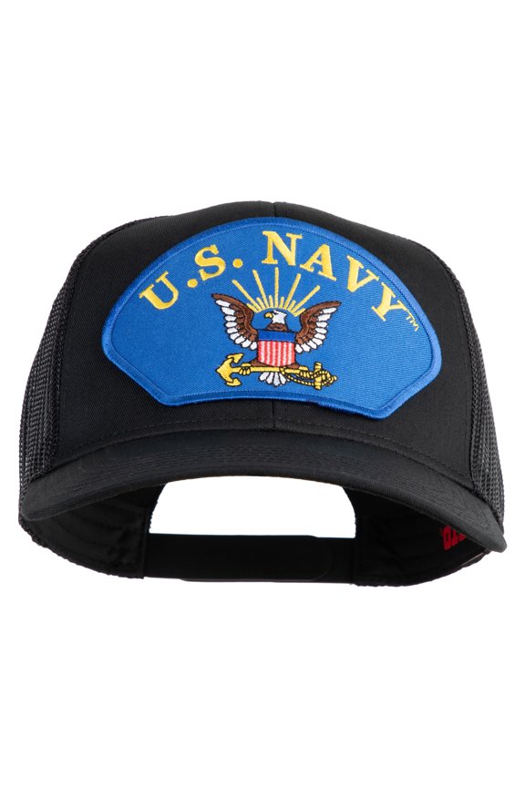 U.S. Navy Eagle Blue Patched Solid Cotton Twill Mesh Prostyle Cap - Black OSFM