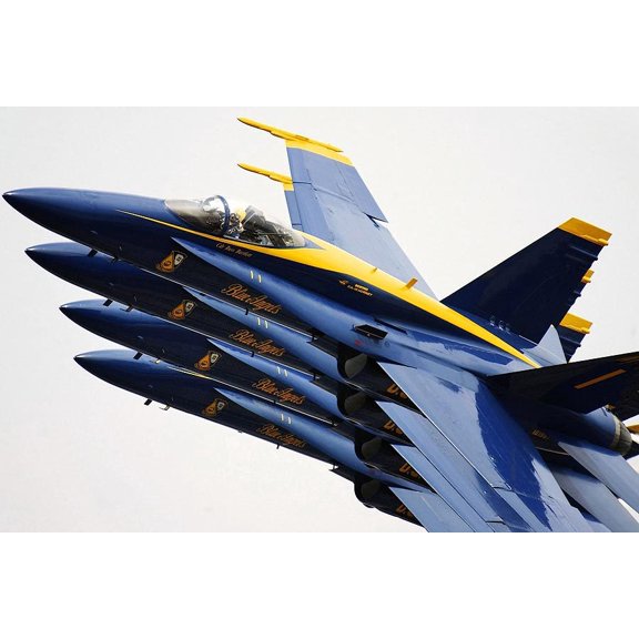 U.S. Navy F-18 Blue Angels Echelon Parade Style - A - 12x18 Inch Laminated Aviation Poster - Stunning Detail and Bold Colors
