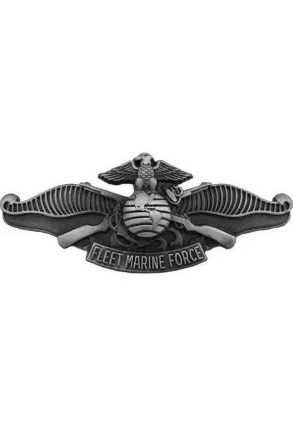 U.S. Navy Fleet Marine Force FMF Regulation Size Silver Oxidized Genuine Badge