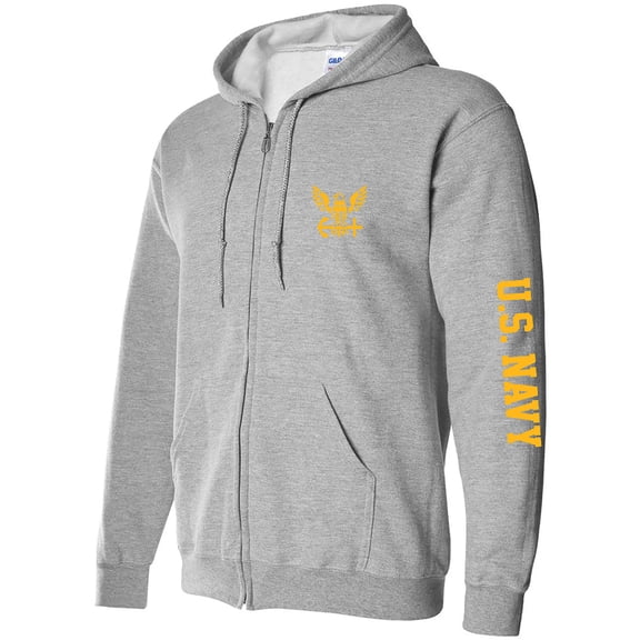 U.S. Navy Gold Sleeve Print Full-Zip Hooded Sweatshirt