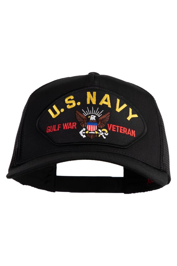 U.S. Navy Gulf War Veteran Patched Solid Cotton Twill 5 panel Mesh Back Cap - Black OSFM