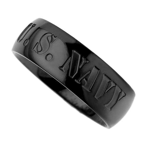 U.S. Navy Ion Gunmetal Engraved Ring - Military Service Pride Jewelry Gift size 9