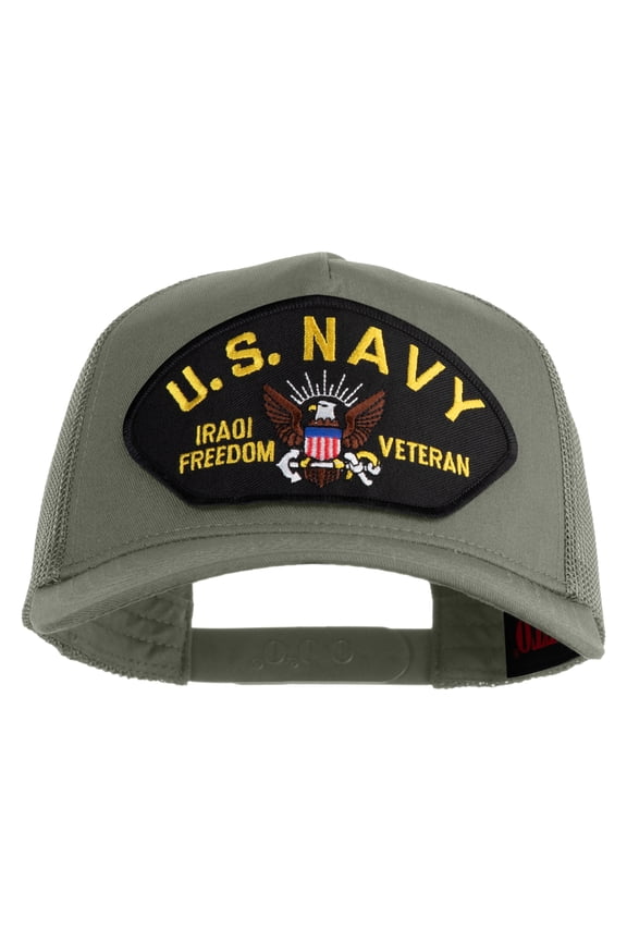 U.S. Navy Iraqi Freedom Veteran Patched Solid Cotton Twill 5 panel Mesh Back Cap - Grey OSFM