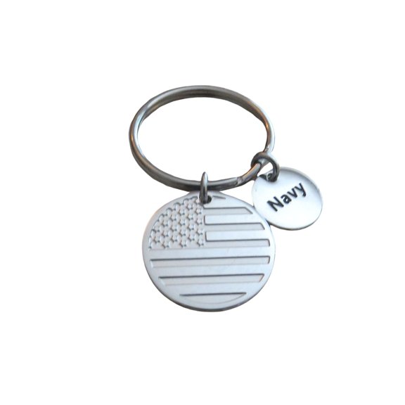 U.S. Navy Military Veteran's 25mm Engraved Stainless Steel American Flag Charm Keychain