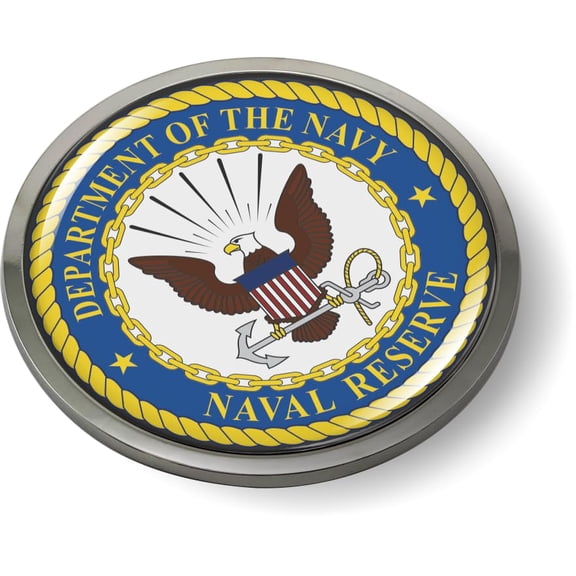 BestLicensePlateFrames - Department of The Navy Naval Reserve 3D Domed CAR Emblem Badge Sticker Chrome Plastic Bezel - Official U.S. Navy Licensed Product