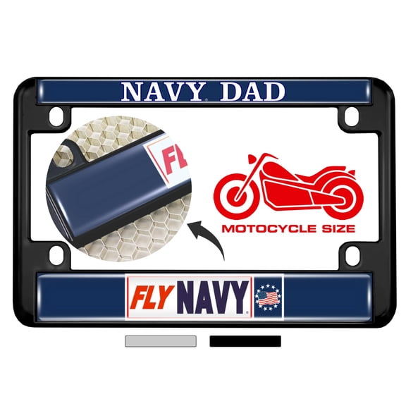 [U.S. Navy Officially Licensed Product] - Motorcycle Metal License Plate Frame Frame with Fly Navy Dad Design