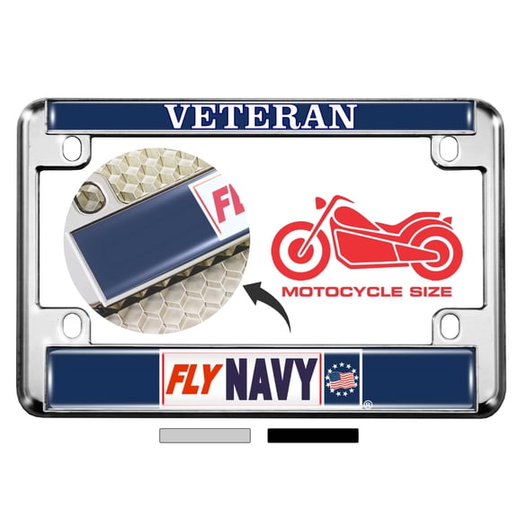 [U.S. Navy Officially Licensed Product] - Motorcycle Metal License Plate Frame Frame with Fly Navy Veteran Design