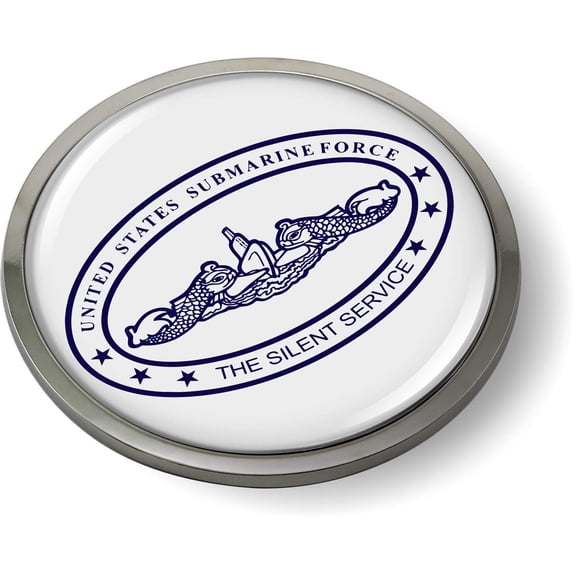 BestLicensePlateFrames - United States Submarine Force The Silent Service Dolphins 3D Domed CAR Emblem Badge Sticker Chrome Metal Bezel - Official U.S. Navy Licensed Product
