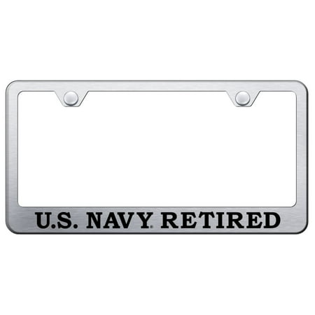U.S. Navy Retired Laser Etched Logo Stainless Steel License Plate Frame (Brushed Chrome)