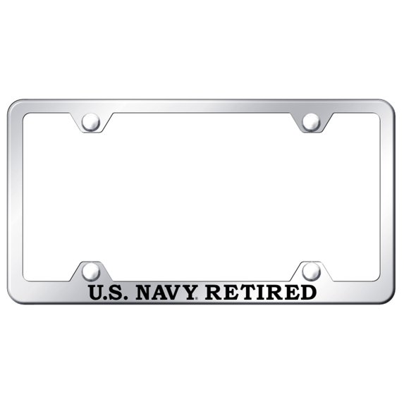 U.S. Navy Retired Laser Etched Stainless Steel Wide Body License Plate Frame (Chrome)