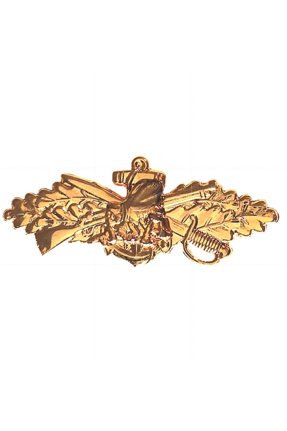 U.S. Navy Seabee Combat Warfare Novelty Hat Lapel Pin Gold Tone 11/2" 5/8"
