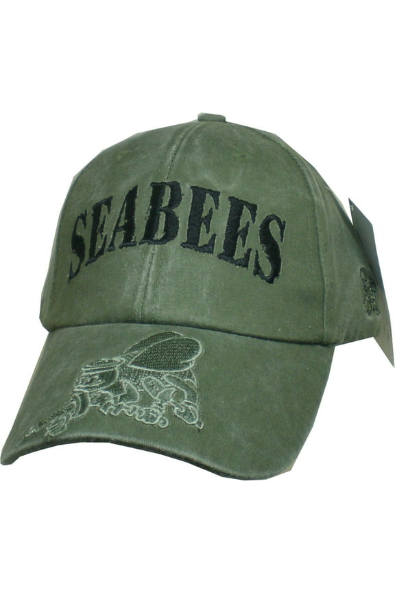 U.S. Navy Seabees Hat - USN Washed OD Green Baseball Cap