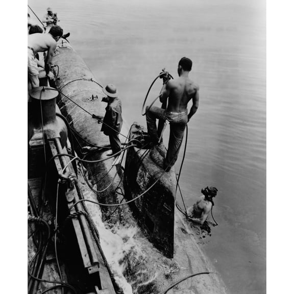 U.S. Navy Tug Raises One Of Eight Japanese 'Midget Subs' From Pearl Harbor History (18 x 24)