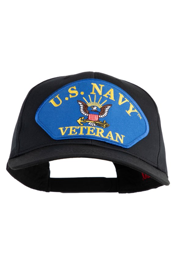 U.S. Navy Veteran Blue Eagle Patched Solid Cotton Twill Pro Style Cap - Black OSFM