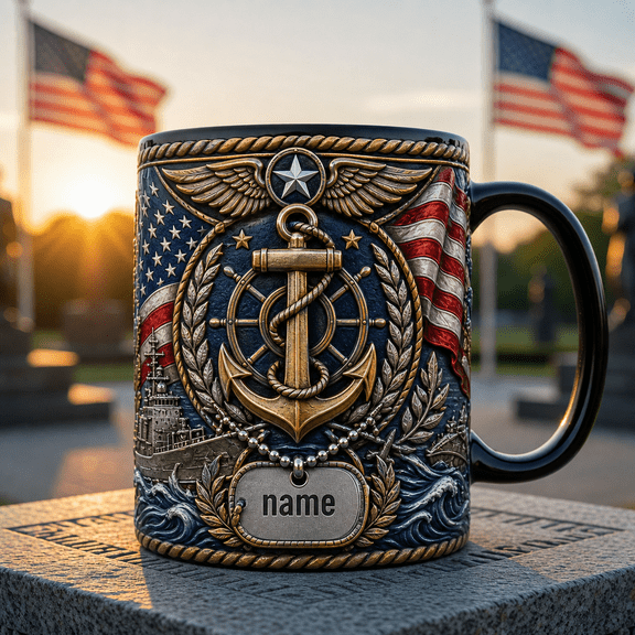 U.S. Navy Veteran Mug Personalized Name Ceramic Coffee Mug Gift for Veterans