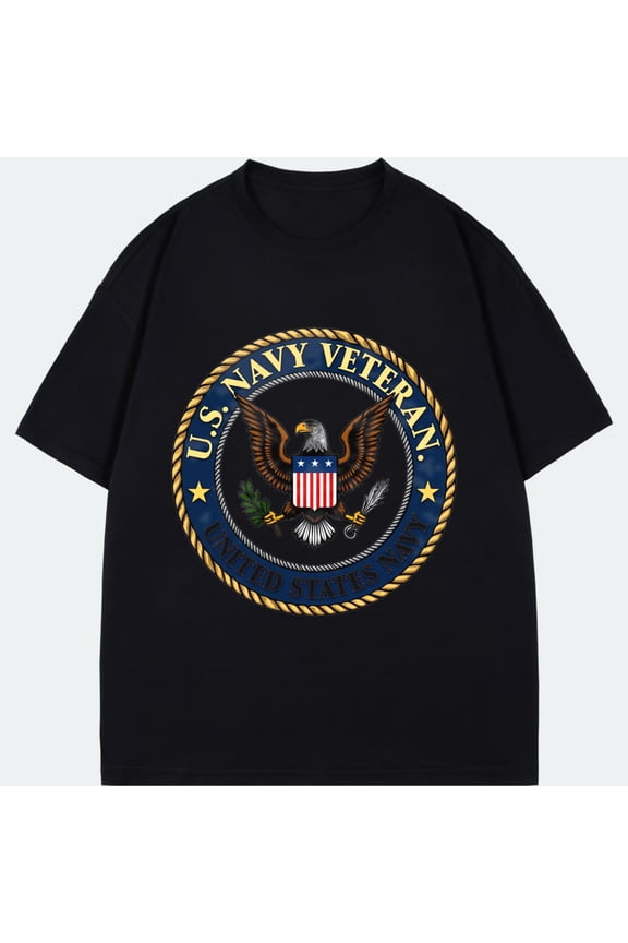U S Navy Veteran T Shirt Black Eagle Emblem And Flag Print For Veterans Day And Military Appreciation Events