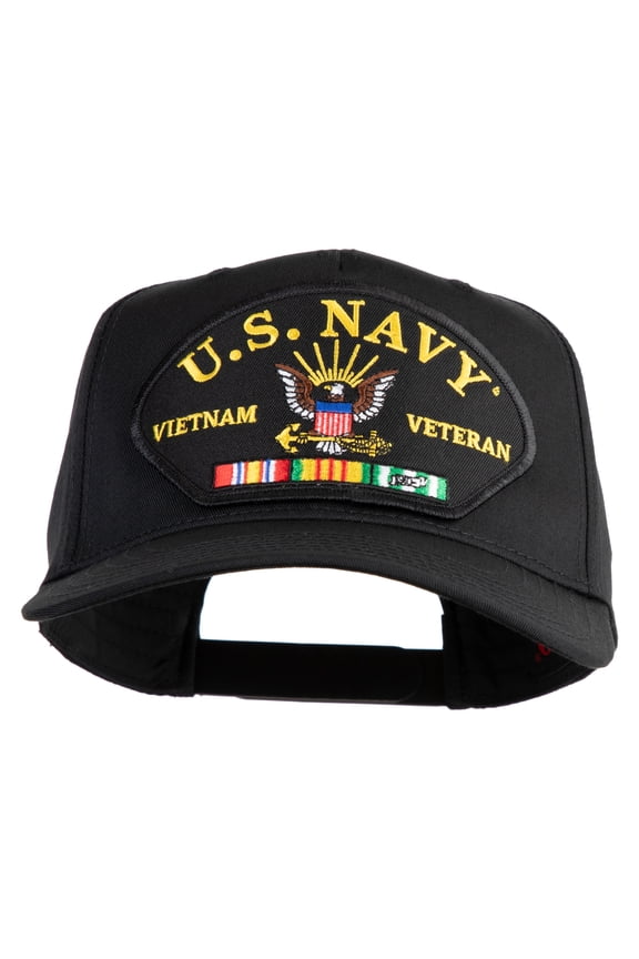 U.S. Navy Vietnam Veteran Patched Solid Cotton Twill 5 Panel Prostyle Snap Cap - Black OSFM