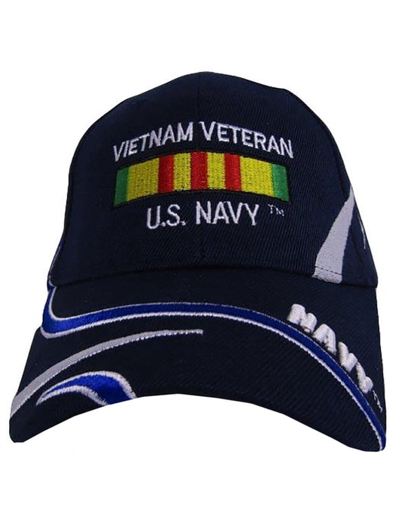 U.S. Navy Vietnam Veteran with Ribbons Baseball cap hat. Navy Blue