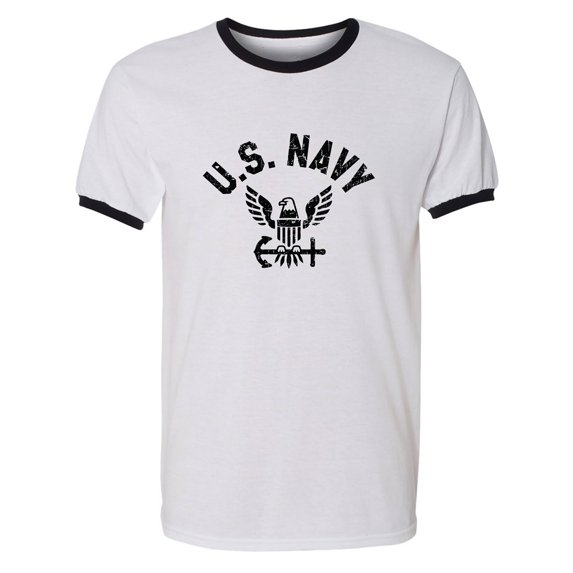 U.S. Navy Vintage Arch Logo with black ink Adult Short Sleeve Ringer T-shirt